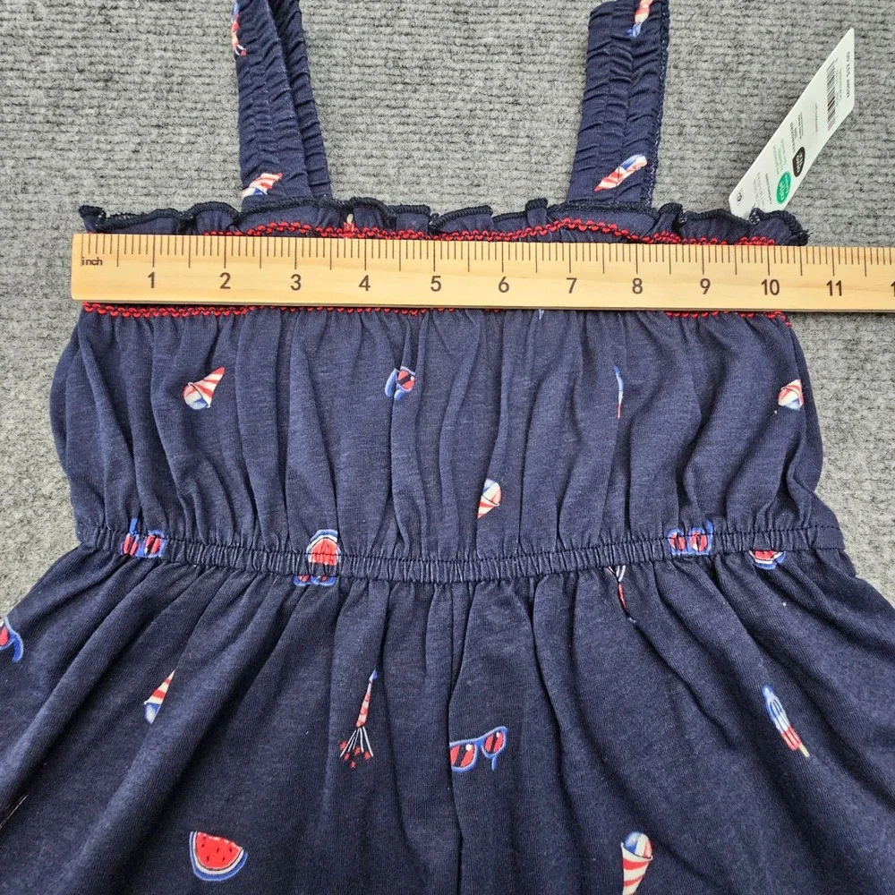 Carter's Romper Toddler 3T Summer Icons‎ Navy Blue Smocked Cotton Jumpsuit